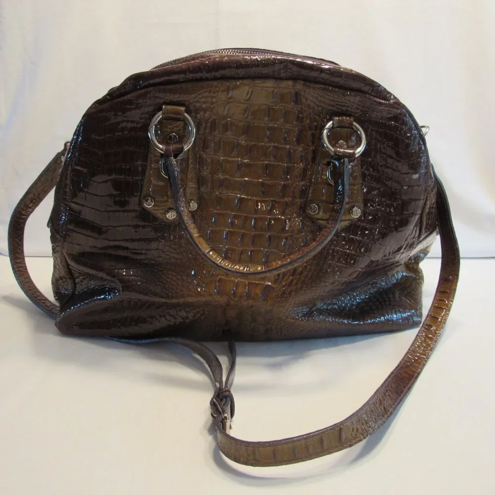 Jenrigo Large Embossed Green Leather Double Handle Satchel/Tote Handbag